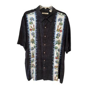 Batik Bay Men's XL Hawaiian Shirt – Black Rayon with Surfboards & Palms – Made i